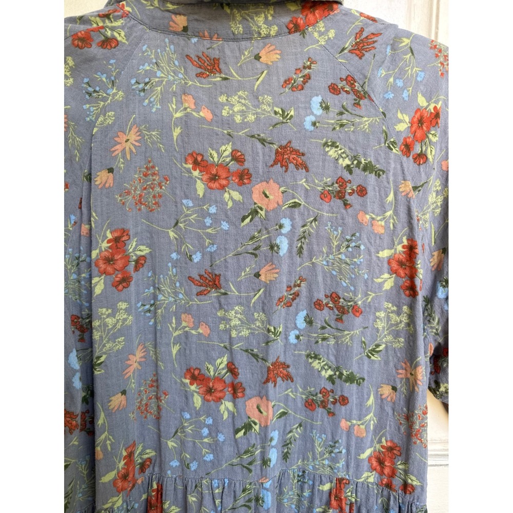Natural Life Blue Floral Tiered Midi Dress Short Puff Sleeve Boho Size Large - Picture 6 of 7